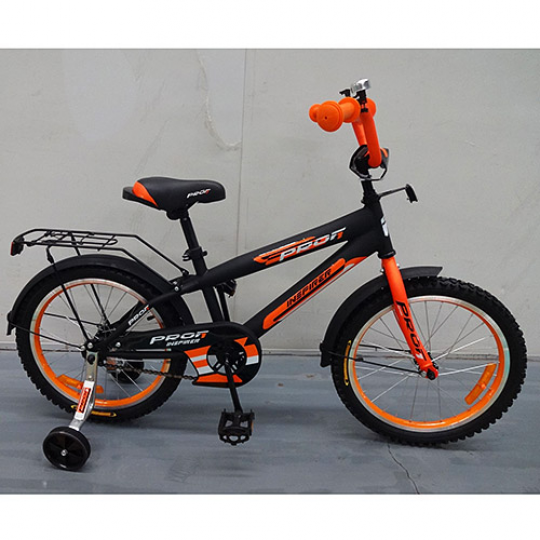 Велосипед детский PROF1 14д. G1452 (1шт) Inspirer,черно-оранж(мат),звонок,доп.колеса Фото
