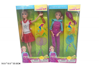 Кукла типа &quot;Барби&quot; JX100-91 (48шт/2) 2 вида, шарнирная, ракетки, расческа, в кор.33*16*6см
