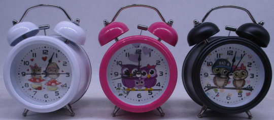 Часы-будильник мет.&quot;Совы&quot;,диам.8,5см,3цв. Фото