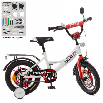 Велосипед детский PROF1 14д. XD1445 (1шт) Original boy,бело-красный,свет,звонок,зерк.,доп.колеса