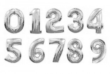 Шарики надувные, ЦЕНА ЗА шт. фольгированные серебро цифры, 75 см, 0*9