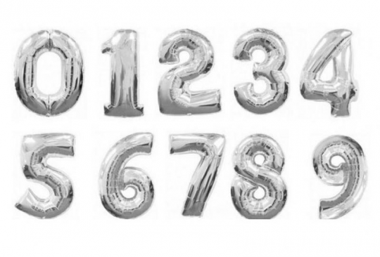 Шарики надувные, ЦЕНА ЗА шт. фольгированные серебро цифры, 75 см, 0*9 Фото