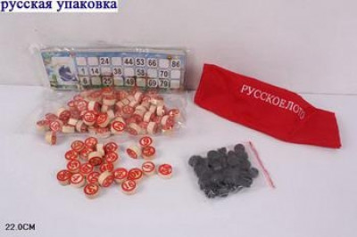 Русское лЛото W5001A  карточки, бочонки, фишки, мешочек, в пакете 22см