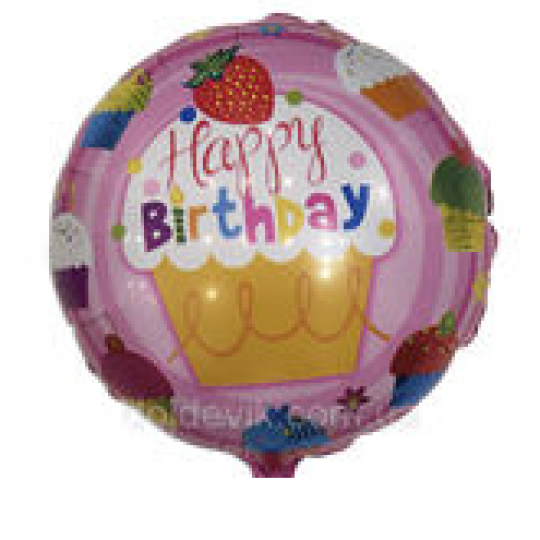 Шарики фольгированные круглые Happy Birthday ассорти расцветок Фото
