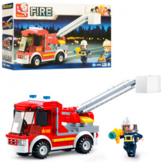 Конструктор SLUBAN M38-B0632 (72шт) пожарная машина, фигурка, 136дет, в кор-ке, 24-14-4,5см Фото