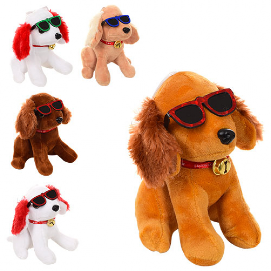 Мягкая игрушка MP 1362 (60шт) собачка, размер маленький, очки, присоска, колокольчик, 15см Фото