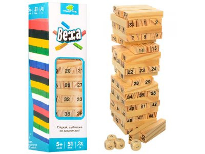 Деревянная игрушка Игра MD 1211 башня, 51 блок, кубики (дженга, вега)
