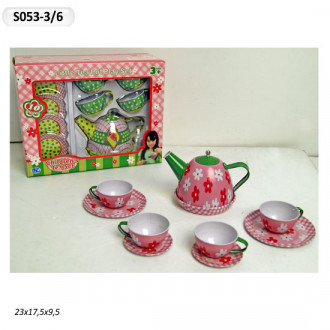 Посуда металл S053-3/6 (48шт) 2 вида, 10 дет, чайник, чашки, тарелки, кор.23*17, 5*9, 5см