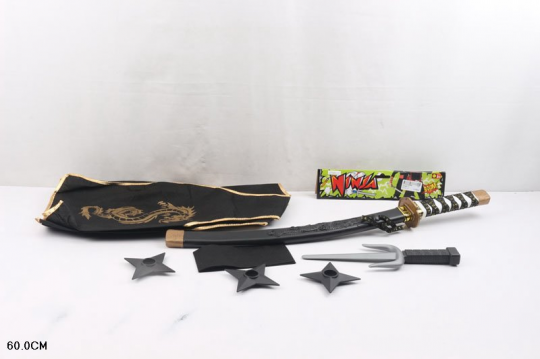 Набор оружия NINJA ZPN60-11 (120шт/2) сюрикены, кинжал, меч, в пакете 60см Фото