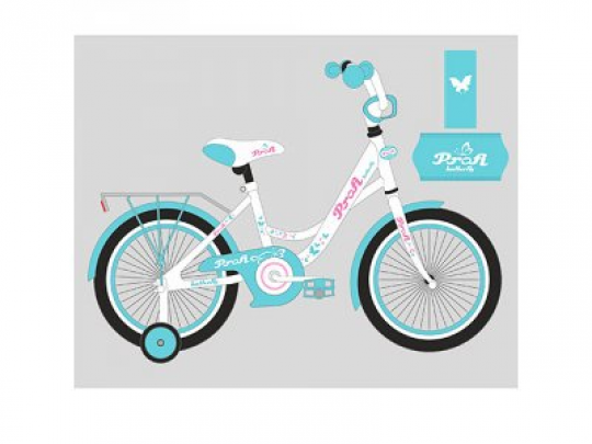 Велосипед детский PROF1 14д. Y1424 (1шт) Butterfly, бело-мятн.,звонок,доп.колеса Фото