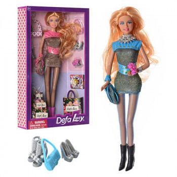 Кукла DEFA 8285 31см, сумочки, подарки, туфли, аксессуары, 2 цвета