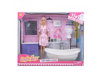 Кукла DEFA 8436 (6шт) 29см, ванная комната, умывальник, унитаз, аксессуары,2цв,в кор-ке,40,5-32-11см