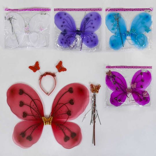 Карнавальный набор для девочки Бабочка С 38840 (300) 5 цветов, 3 предмета: крылья, обруч, жезл, 1 шт в кульке Фото