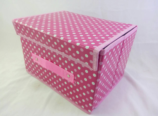 Ящик для хранения, ПВХ 26*20*16 см розовый в горошек Фото