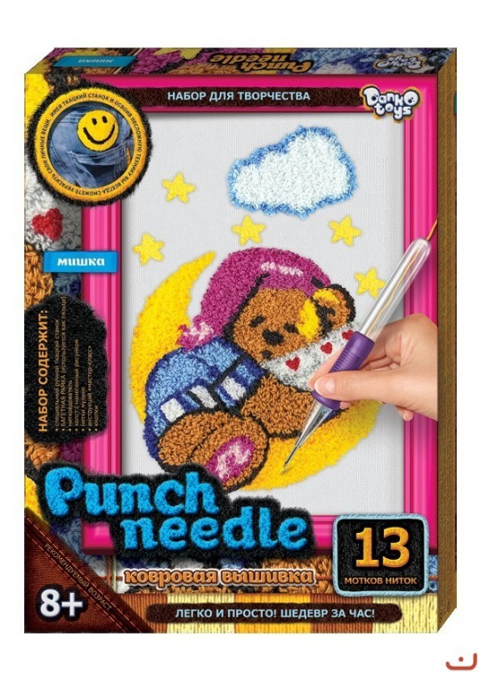 Ковровая вышивка Punch Needle Мишка на месяце Фото