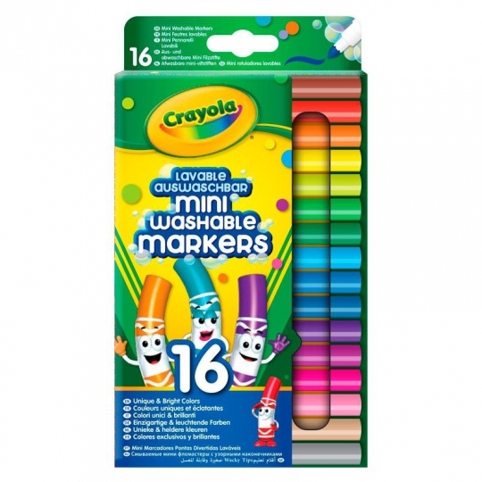 Фломастеры, мини, легкосмываемые, 16 цветов, 3+, в кор. 20*10см, ТМ Crayola Фото
