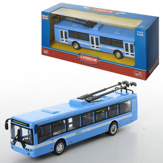 Троллейбус 6407B (96шт) металл, инер-й, 16-4,5-3,5см,1:72, рез.колеса, в кор-ке, 20-8-6см Фото