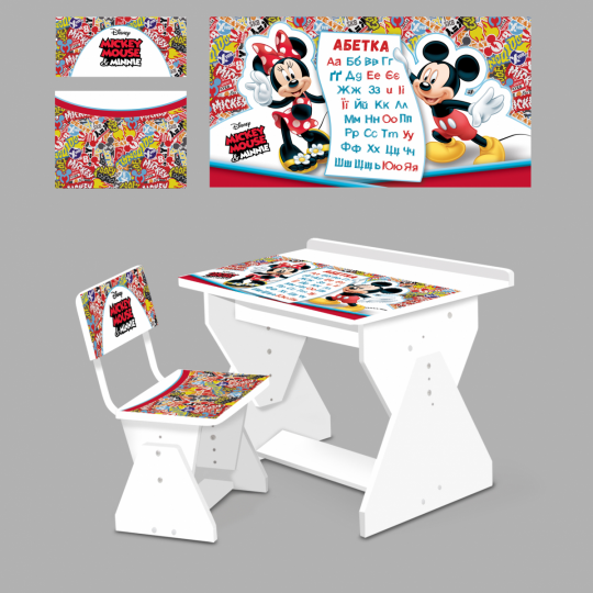 Парта со стул. Mickey Mouse 2018-14 столешница открывается,внутри ящик в кор.65*50*10 см /1/ Фото