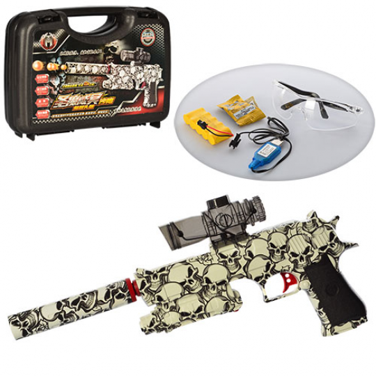 Пистолет HD1B (24шт) аккум, 39см, водяные пули, очки, USBзарядное,в чемодане, 31-21-7см Фото