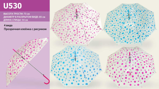 Зонт 4 вида, прозрачная клеенка, в п/э 50 см /100/ Фото
