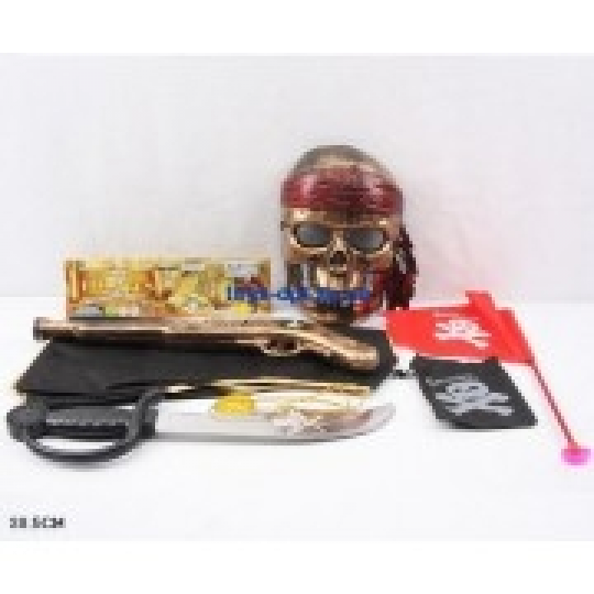Пиратский набор ZP3555 сабля, маска, флаг, накидка, мушкет, в пакете 38,5 см. Фото