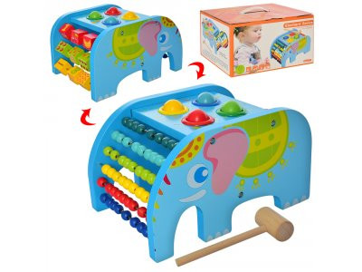 Деревянная игрушка Центр развивающий MD 2263 (18шт) слон,стучалка, счеты, сортер,в кор-ке,29-19-17см