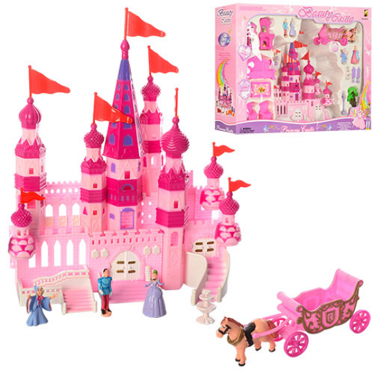 Замок 8012-1 (12шт) принцессы, 25-32-9см, мебель,фигурки,лошадка с каретой,в кор-ке,55-39-12см Фото
