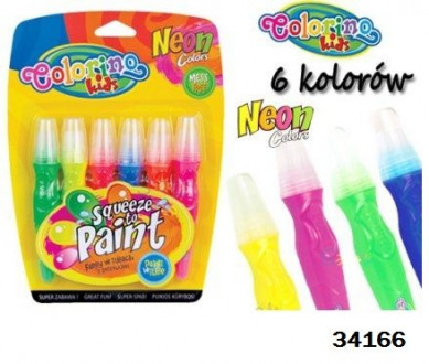 Ручка &quot;neon&quot; с кисточкой наполненная краской, 6 цветов, ТМ Colorino