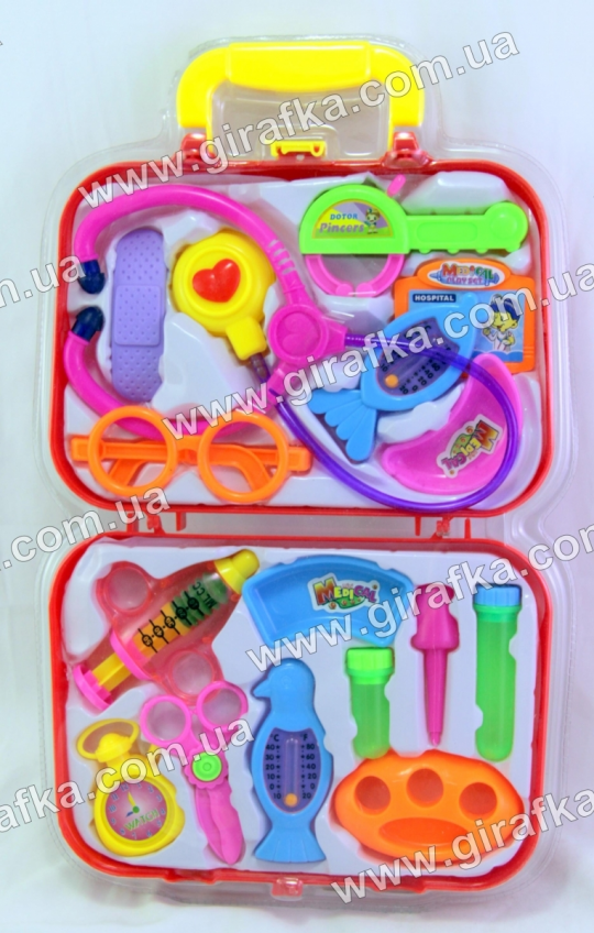 Доктор 616 стетоскоп, монитор, молоточек, ножницы, ванночки, бутылочки, в чемоданчике Фото