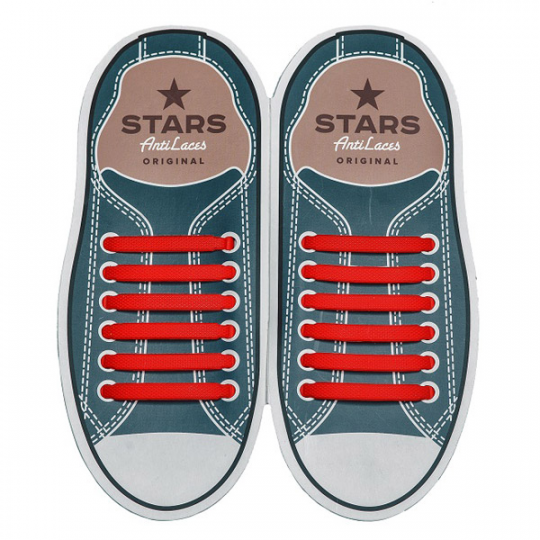 Силиконовые  шнурки AntiLaces Stars, 56,5 мм, 12 шт, красные Фото