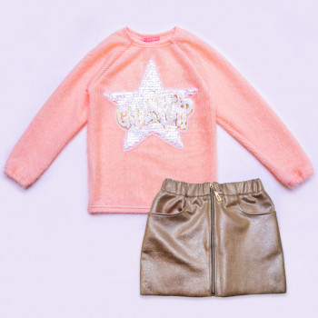 Комплект SmileTime для девочки свитер и юбка Holiday, персиковый