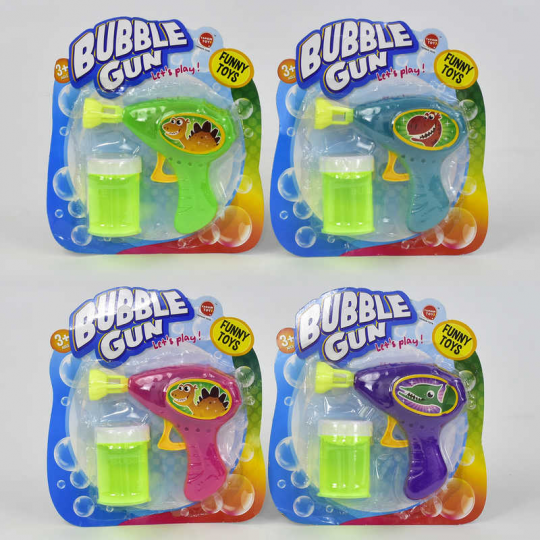 Пистолет для мыльных пузырей Bubble Gun, 4 цвета, на планш. 19*17см (252шт) Фото