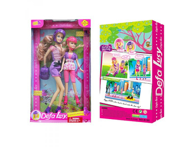 Кукла DEFA 8130 (24шт) 2шт (30см, 22см), рюкзак, очки, 2 цвета, в кор-ке, 20-34,5-6см