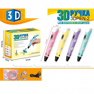 3D ручка 168-E (15шт) 19см, тип филамента(пластик) - PLA(4цвета), USBшнур, в кор-ке, 21-16,5-6см
