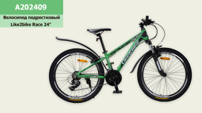 Велосипед подростковый 2-х колёсн. 24&quot; Like2bike Race, зелёный матовый,рама алюм.12&quot;,21-ск, V-brake, сборка 85