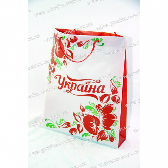 Пакет пластиковый подарочный Украина белый Петриковка Фото