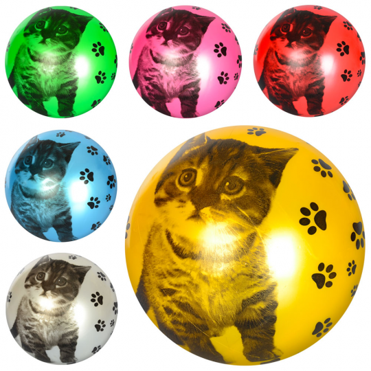 Мяч детский MS 1591 (120шт) 9дюймов, кот, рисунок, 1вид, 6цветов, 60-65г Фото