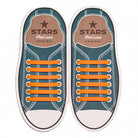 Силиконовые  шнурки AntiLaces Stars, 56,5 мм, 12 шт, оранжевые Фото