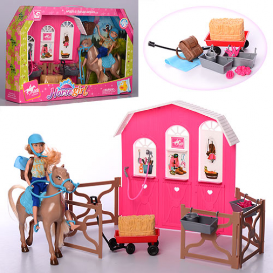 Кукла K899-56 (9шт) 29см, лошадь17см, конюшня,аксессуары, в кор-ке, 50-32,5-10см Фото