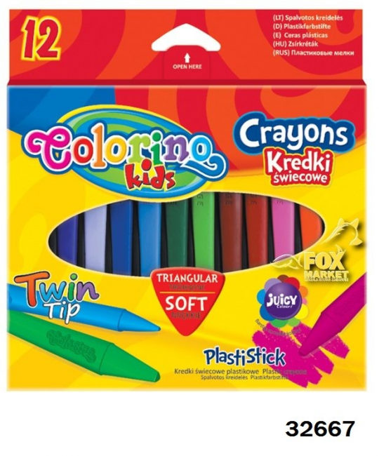 Карандаши цветные, пластиковые, треугольные, 12 цветов, ТМ Colorino Фото