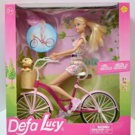 Кукла DEFA 8276 30см, велосипед 26см, собачка Фото