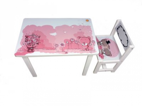 Детский стол и укреплённый стул BSM1-08 pink Teddy - розовый Тедди Фото