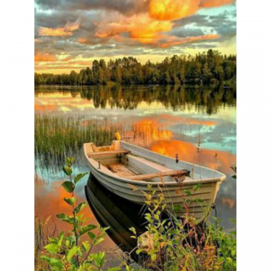 Раск-ка по номер. на дереве 40*50 &quot;Лодка на озере&quot; карт.уп краск. кисти. Фото