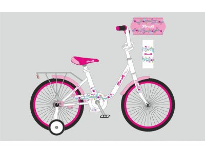 Велосипед детский PROF1 16д. Y1685 (1шт) Flower, бело-розовый,звонок,доп.колеса