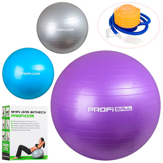 Мяч для фитнеса-55см MS 1539 (12шт) Фитбол, резина, 55см, 850г, ABS сатин, ножн насос, 3цвета, в кор Фото