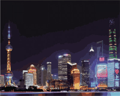 Роспись по номерам Городской пейзаж &quot;Ночной Шанхай&quot;, в кор.40*50см