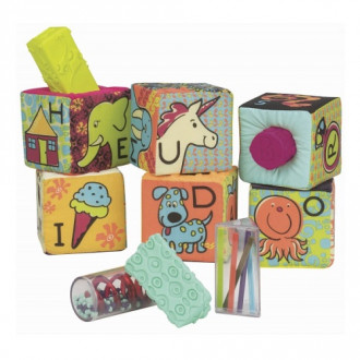 Развивающие мягкие кубики-сортеры ABC (6 кубиков, в сумочке, мягкие цвета)