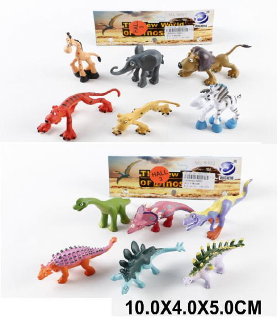 Животные 8881/2 (144шт/2) динозавры, 2 вида, 6 шт в пакете 10*4*5см Фото