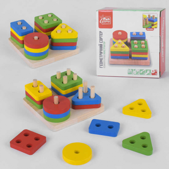 Дерев'яний геометричний сортер 80380 Fun Game в коробці Фото