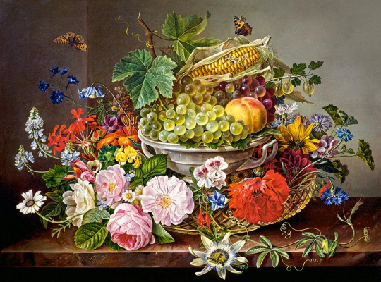 Кастор пазлы 2000 &quot;Натюрморт с цветами и корзиной с фруктами&quot; 92*68 /14/ Фото